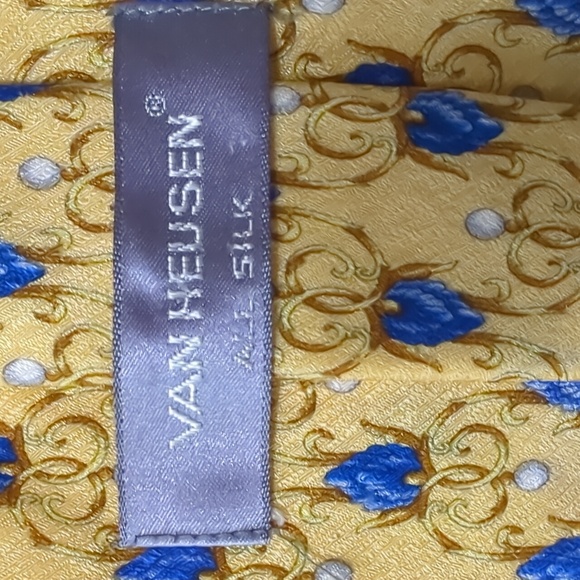 Van Heusen Silk Tie Gold and Blue Size 3 3/4" x 58" - Picture 3 of 5